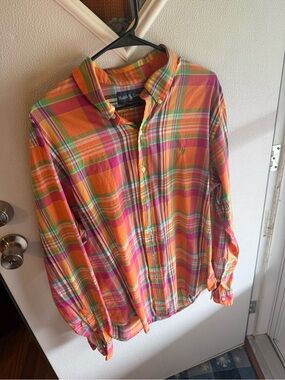 Ralph Lauren Orange Pink Green Plaid Button-Down Shirt - Classic Polo